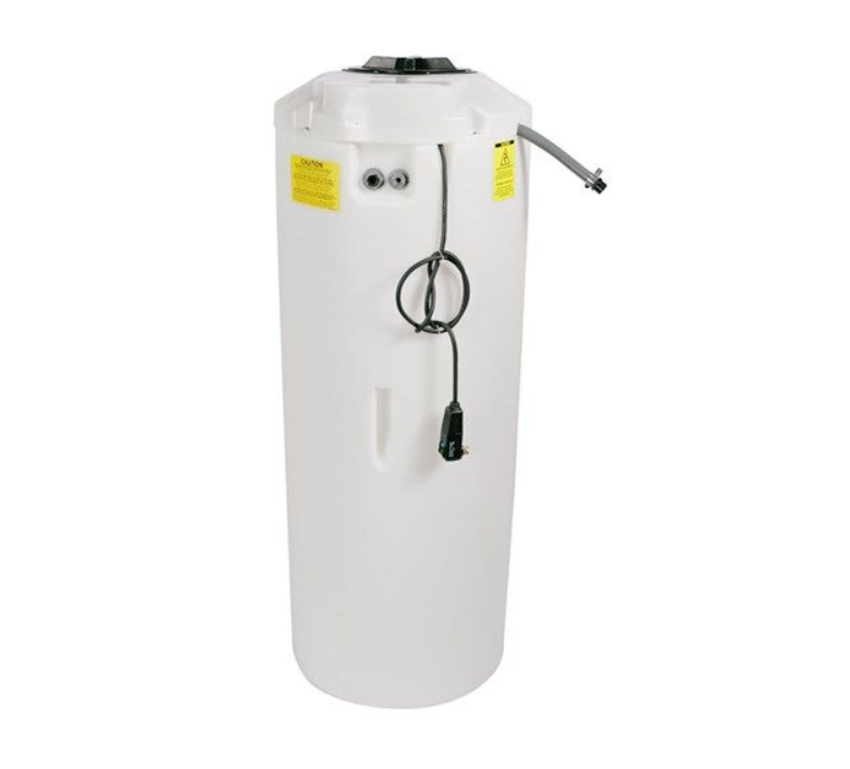 The Water Works fresh water tank with the power cord and delivery hose
