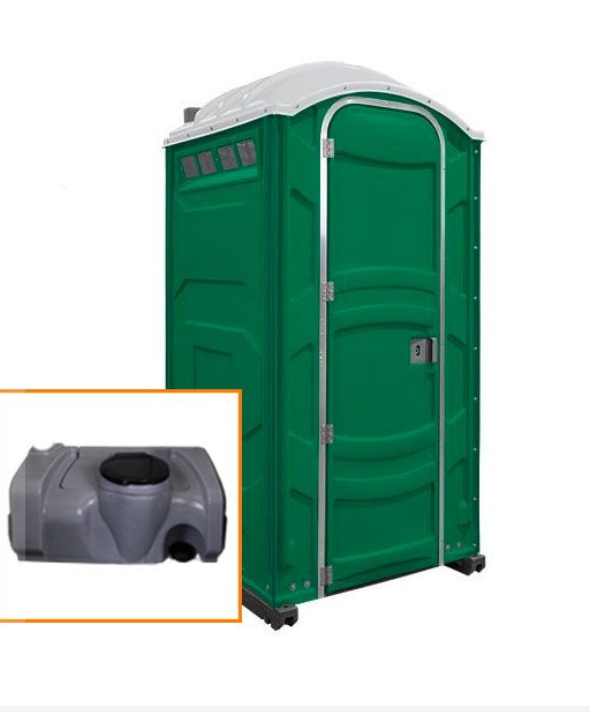 The PJ portable toilet unit in green with holding tank inset