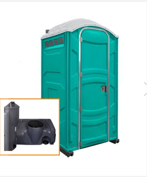 The PJ portable toilet unit in teal with holding tank inset